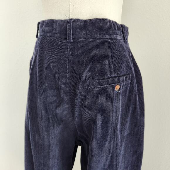 Vintage 80s Navy Blue Corduroy High Rise Pleated Trousers Straight Leg Pants M - Picture 7 of 9